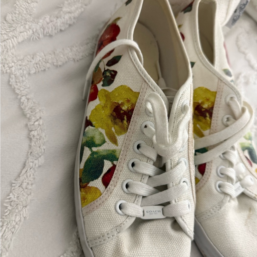 Coach White Floral Canvas Sneakers - Picture 3 of 15